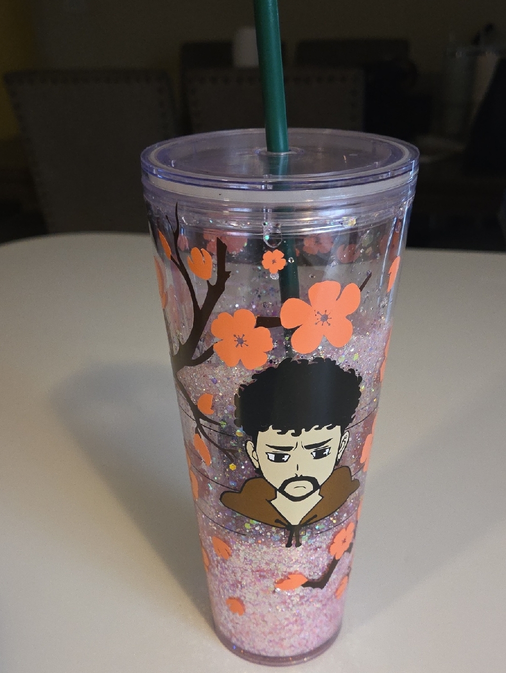 Starbucks Bad Bunny Sparkle Floral Glitter Tumbler with Character Art